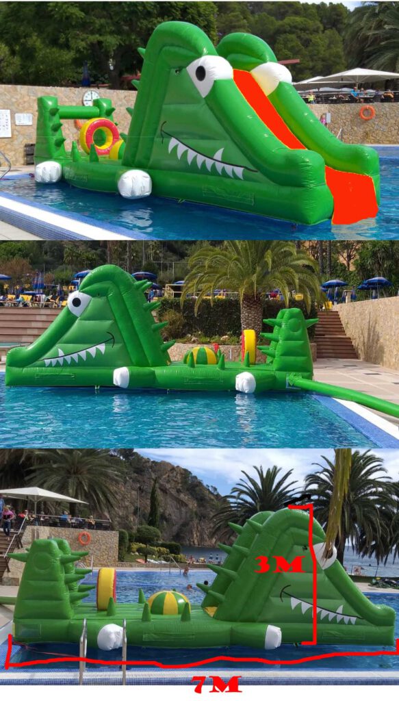 alquiler de castillos hinchables Madrid pasarela-acuática-cocodrilo